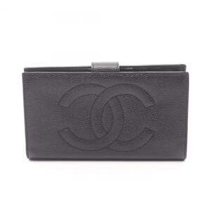 CHANEL Authentic Black Caviar Leather Logo Wallet